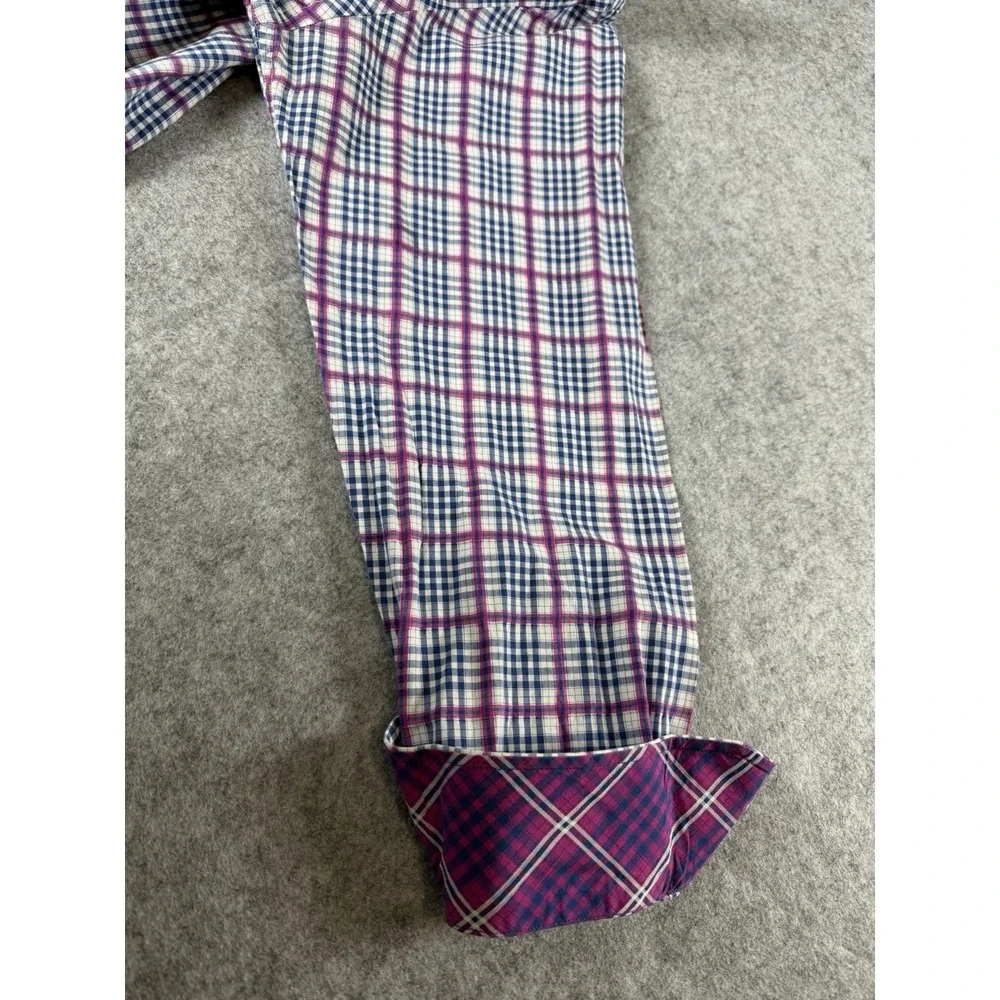 Tailorbyrd Men's L Blue/Pink Button Down Long Sleeve Flip Cuff Plaid Shirt